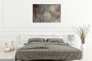 Interior design: Abstract textured painting in grey and a touch of orange