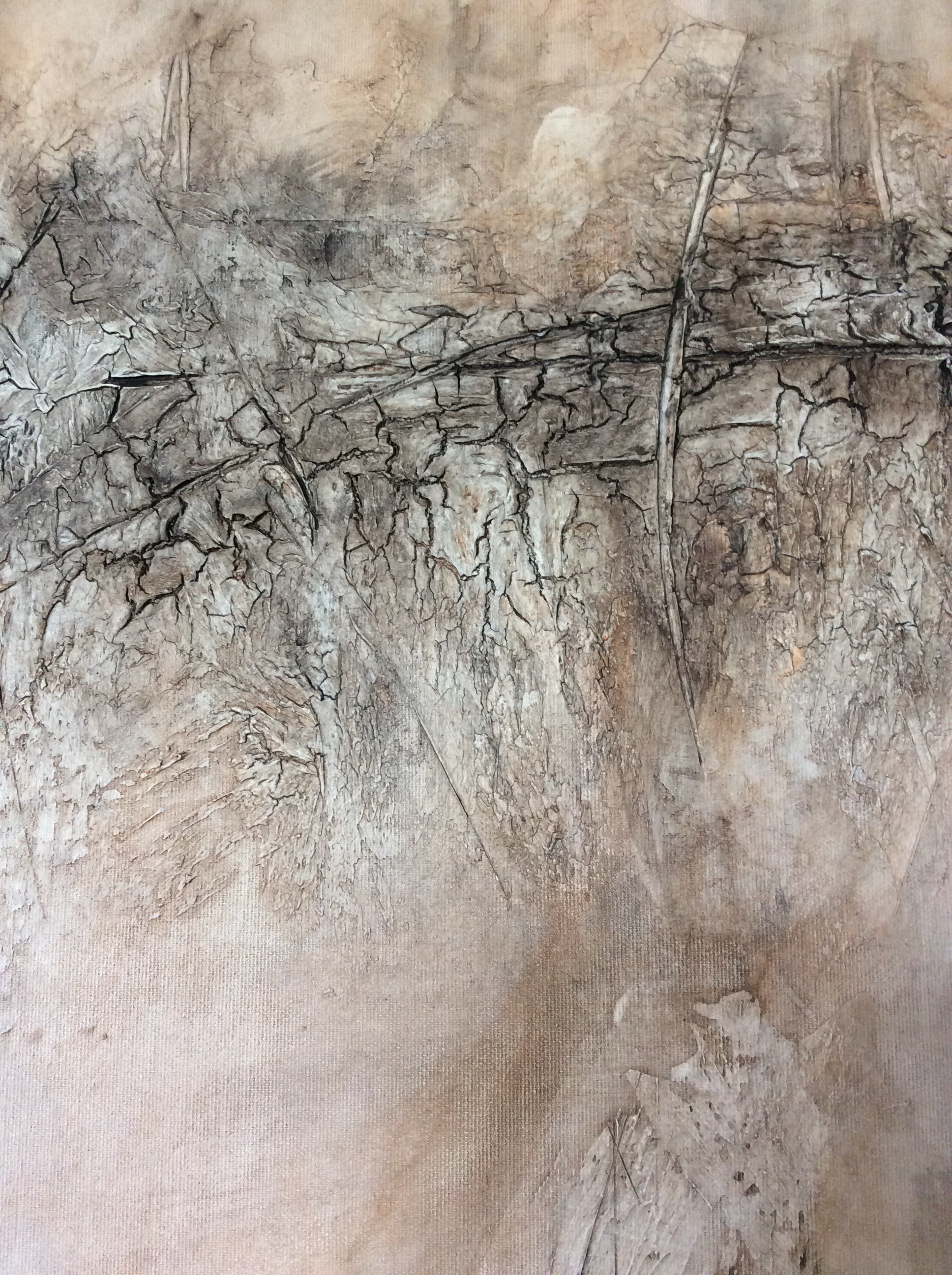 Interieur: Abstrakt schilderij met textuur in verschillende bruintinten