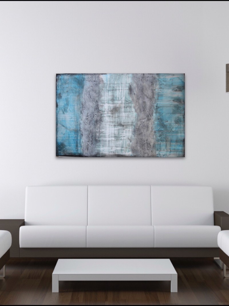 0002: Interior design Textured Abstract painting in blue and grey