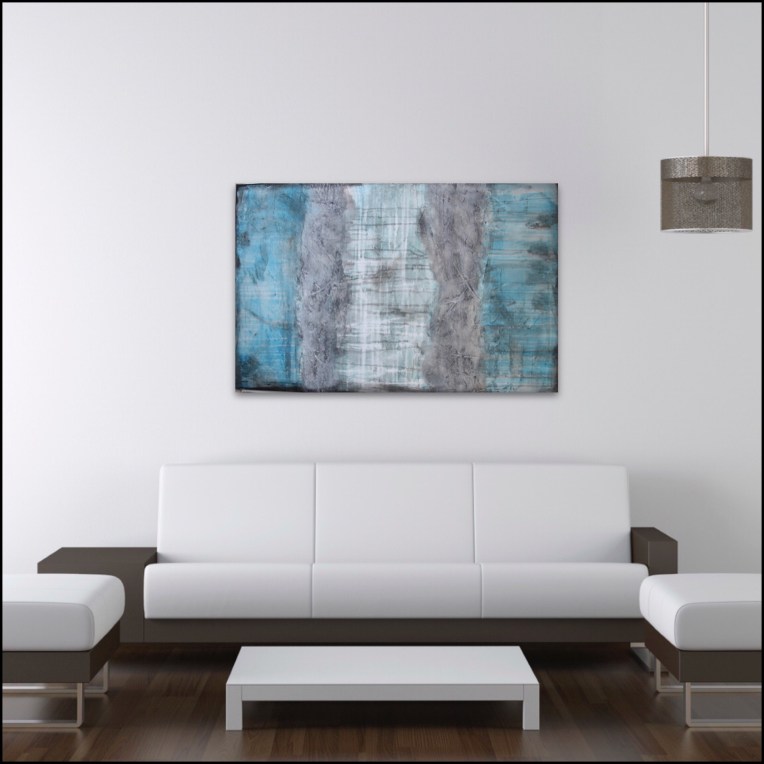 0002: Interior design Textured Abstract painting in blue and grey