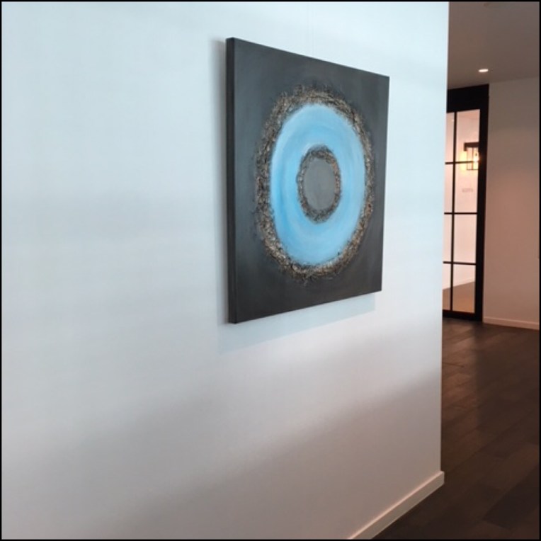 Interior design: Textured abstract painting circle in blue and brown